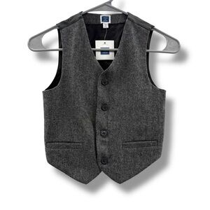 Janie and Jack NWT Houndstooth Chevron Vest Boys’ Size 7 Black White Gray Button